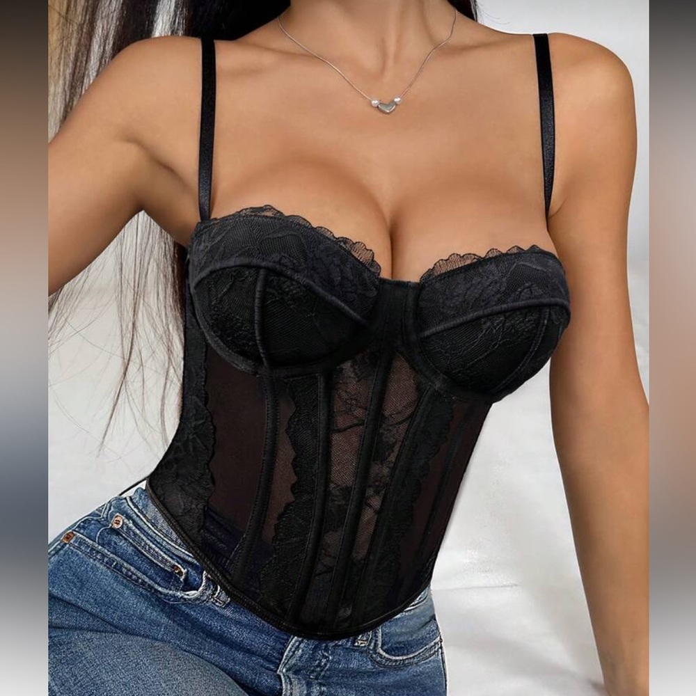 Luxe black corset crop top bralette